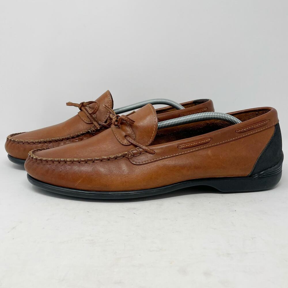 Rockport Brown Leather Slip On Loafers Moccasins Toe Stitched Mens Size 13
